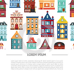 Vector cartoon flat line city houses background