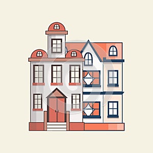 Vector cartoon flat line set of city houses