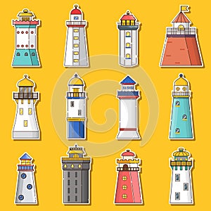 Vector cartoon flat set of lighthouses isolated on background