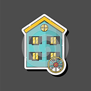 Vector cartoon flat watermill icon isolated on background