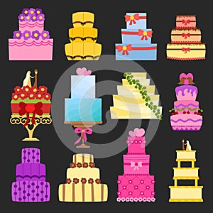 Vector cartoon flat wedding cakes