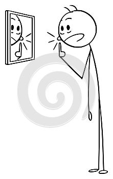 Vector Cartoon of Frustrated Man Looking at Mirror Who Found Pimple Erupted on His Face photo