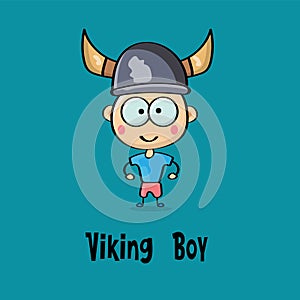 vector cartoon funny cute viking boy with viking helmet