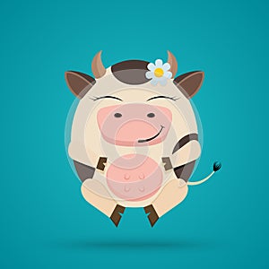 Vector cartoon funny egg shaped smiling cow