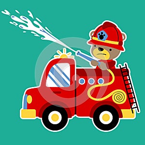 Vector cartoon of funny firefighter on duty