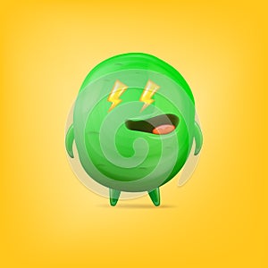 Vector cartoon funny green alien monster isolated on yellow background. Smiling silly green monster print sticker design