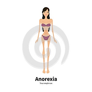 Vector cartoon girl with anorexia nervosa