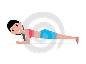 Vector cartoon girl doing exercise forearm plank photo