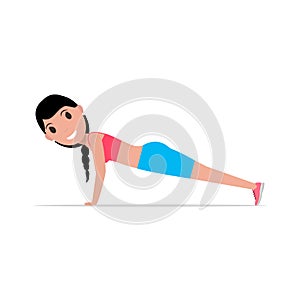 Vector cartoon girl pushing from the floor