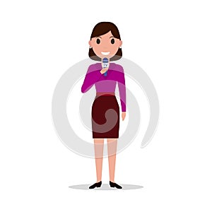 Vector cartoon girl reporter with a microphone