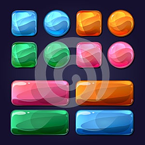 Vector cartoon glass buttons for game user