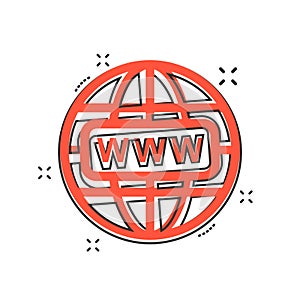 Vector cartoon go to web icon in comic style. Globe world sign i