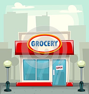 Vector cartoon grocery store building illustration