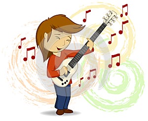 Vector cartoon guitar player with background