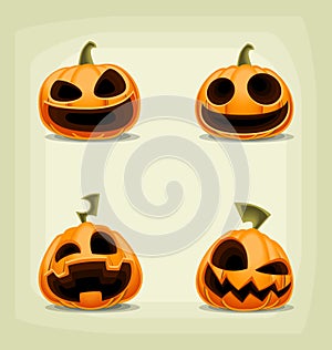 Vector cartoon halloween pumpkin set with scary laugh face