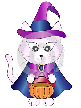Vector Cartoon Halloween Witch Cat.