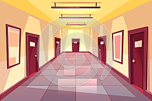 Vector cartoon hallway, corridor with many doors photo