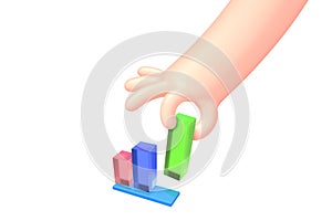 Vector cartoon hand with bright business chart