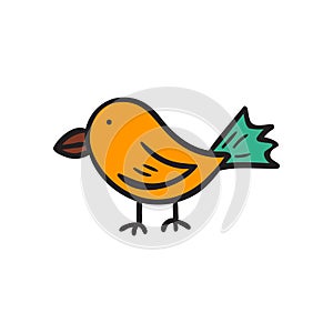 Vector cartoon hand drawn bird icon, sticker