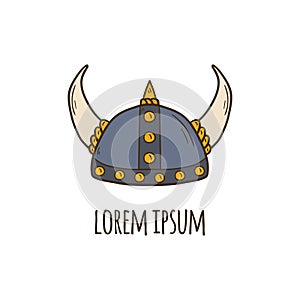 Vector cartoon hand drawn viking helmet icon