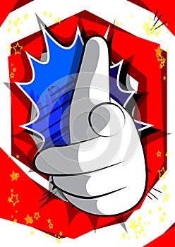 Vector cartoon hand pointing at the viewer.