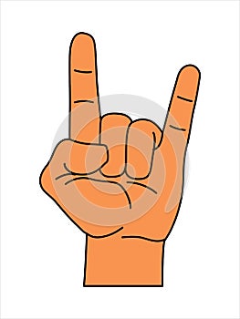 Vector cartoon hand shows a goat gesture.