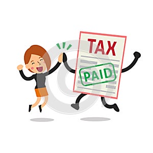 Vector cartoon happy businesswoman paid tax