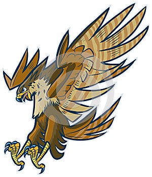 Vector Cartoon Hawk Eagle or Falcon Diving or Swooping