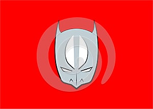 Vector Cartoon Hero Head, carnival devil mask, Isolated or red Background