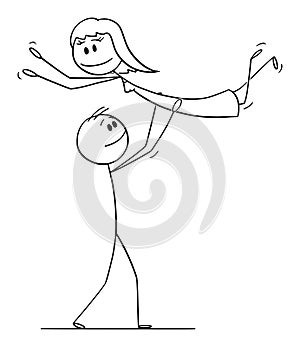 Vector Cartoon of Heterosexual Couple of Man and Woman Performing Dance Pose Lift During Dancing