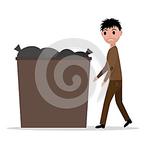 Vector cartoon hobo beggar jobless man dumpster