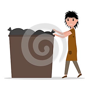 Vector cartoon hobo beggar jobless woman dumpster