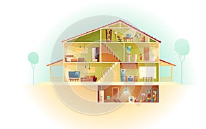 Vector cartoon house in cross section, background