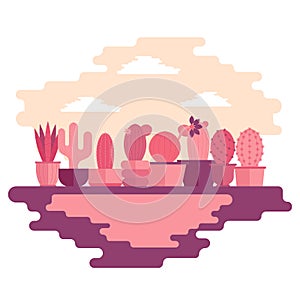 Vector cartoon house plant cactus icon background