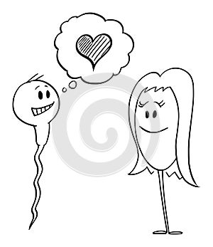 Vector Cartoon of Human Sperm or Spermatozoon Declaring His Love to Egg or Ovum