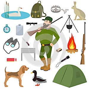 Vector cartoon hunter hunting equipment wildfowl