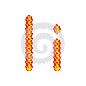 Vector cartoon of `I` alphabet letter in the shape of hot fire