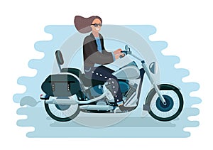 Vector illustration of pretty woman rides a bike