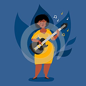 Vector cartoon illustration of african jazz musician on bass guitar