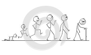 Vector Cartoon Illustration of Aging Process of Human Man, From Baby to Senior Adult