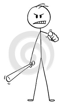 Vector Cartoon Illustration of Angry Man or Businessman with Baseball Bat Pointing at Viewer
