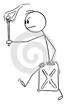 Vector Cartoon Illustration of Angry Man or Businessman Carrying Jerry Can or Jerrican With Petrol or Gas and Flaming