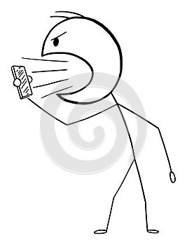 Vector Cartoon Illustration of Angry Man or Businessman Yelling or Shouting on Mobile Phone or Cellphone