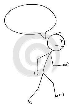 Vector Cartoon Illustration of Angry Man Walking Away With Empty Speech or Talk Bubble or Balloon For Your Text