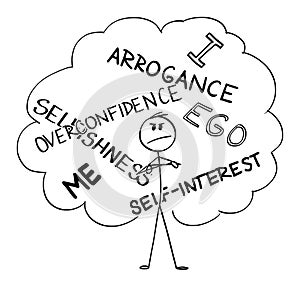 Vector Cartoon Illustration of Arrogant, Self-interested, Overconfident and Selfish Man or Businessman