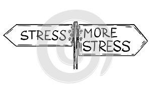 Vector Cartoon Illustration of Arrow Road Sign Pointing at Left And Right Directions with Stress or More Stress To