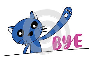 Vector Cartoon Illustration Of Blue Cat Say Bye photo