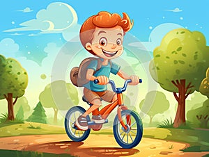 boy child rides a bike in the park