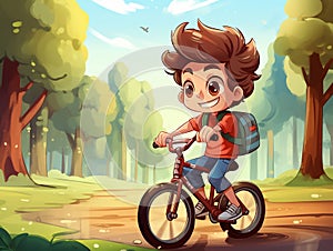 boy child rides a bike in the park