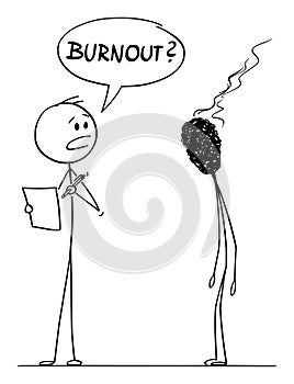 Vector Cartoon Illustration of Burnout Stressed or Tired Man or Businessman Talking in Work with His Boss.